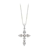 14K White Gold 1 ct. Round and Baguette Cut Diamond Cross Pendant with Chain