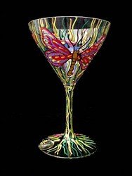 Butterfly Meadow Design - Hand Painted - Martini - 7.5 oz.