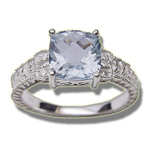 Click here to buy .04CT 8MM AQUAMARINE ANTIQUE FILIGREE LADIES WHITE RING.