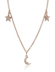 Cubic Zirconia Moon and Star Necklace, 18"+2" Extender