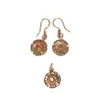Unakite Set 01 Earrings Pendant Pink Green Flower Copper Jewelry Stone