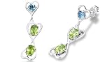 Round London Blue Topaz Oval Peridot Drop Earrings Sterling Silver