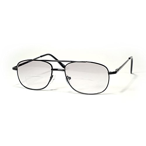 Square Aviator Bifocal Reading Sunglasses Tinted Metal Black Silver
