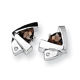 Smokey Quartz and Diamond Sterling Silver Earrings