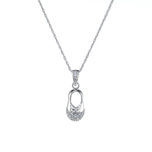 10k White Gold Diamond Baby Shoe Pendant (1/10 cttw, I-J Color, I1-I2 Clarity), 18″