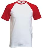 Fruit of the Loom short sleeve baseball t-shirt Red and white Large (41 - 43 inch chest)