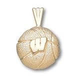 Wisconsin Badgers Solid 14K Gold ''W'' Basketball Pendant