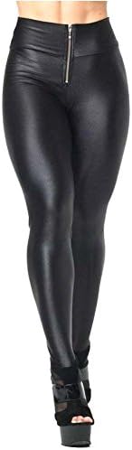 FanRun Stretchy Lycra High Waisted Zipper Skinny Trousers Leggings,Black,Size M