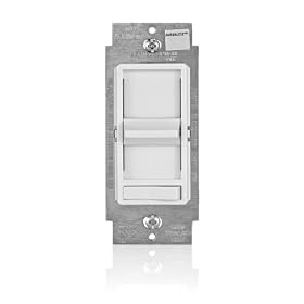 Leviton 6673-10W Decora 300W CFL Dimmer and SureSlide 600W Incandescent Dimmer, Single Pole and 3-Way, White