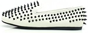 Unif Womens Hellraiser White Leather Black Spikes Loafers Flats Shoes 5