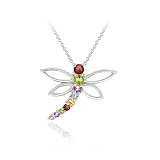 Sterling Silver Multi Color Gemstone Dragonfly Slide Pendant