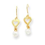 14k Wire 3mm CZ (Cubic Zirconia) Heart Earrings