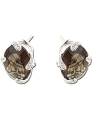 14K White Gold 17.01ct Solitaire w/ Accents Diamond & Smoky Topaz Stud Earrings