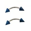 Stainless steel eyebrow with blue spikes - 16g, 4mm blue spike studs, 10mm long - sold as a pair