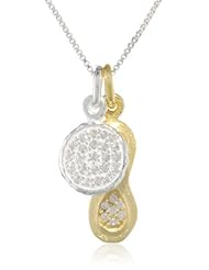 Two-Tone Sterling Silver and Yellow Gold Flashed Plating Two Piece Cubic Zirconia  Charm Necklace, 18"
