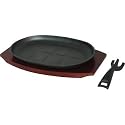 Cast Iron Oval Sizzler Hot Serving Dish - 28x19cm with Wooden Stand - Create that authentic feel, serve your dishes sizzling at the table!
