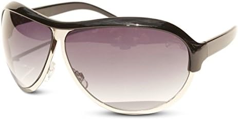 Black & Silver Framed Large Aviator Wrap Style Sunglasses w/ Gradient Lens Trend