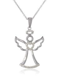 Sterling Silver Diamond Angel Pendant Necklace, 2.7 gm (1/10 Cttw, I-J Color, I2-I3 Clarity), 18"