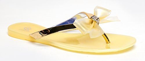 Bamboo HAWAII-07 / Cape Robbins DULCE-36 Rhinestone Bow Detail Slip On Flat Jelly Thong Flip Flop Sandal