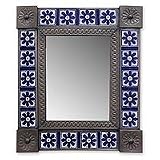 NOVICA Tin and ceramic wall mirror, 'Mexican Wildflowers'