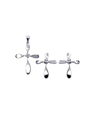 Nickel Free Sterling Silver Pendant & Earring Sets Cross CZ Set
