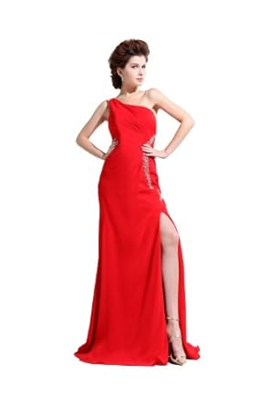 ... Women's Long Red One Shoulder Chiffon Size 2-24w Cocktail Prom Dresses
