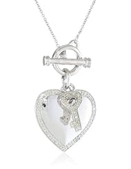 Sterling Silver 2 Piece Heart and Key Toggle Charm Diamond Pendant Necklace (1/5 Cttw, I-J Color, 12-I3 Clarity), 18"