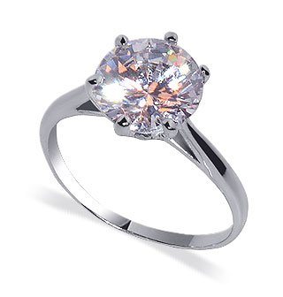 Adorable .925 Sterling Silver Rhodium Polished Band Solitaire Clear Cubic Zirconia Ring