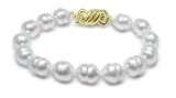 9x10mm Ringed White South Sea Cultured Pearl Bracelet - 8 inches
