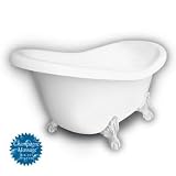 American Bath Factory B1-1600-WW-DM3-M2-15-WH-C1-LH Princess Slipper Clawfoot Bathtub in White, Ball