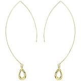 24K Gold Over Sterling Silver Open Marquise W/ Teardrop Hoop Earrings