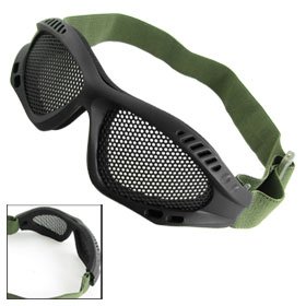 Army Green Elastic Head Strap Black Plastic Full Frame Mesh Goggles