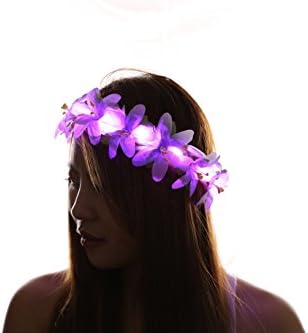 Purple LED Light Up Flower Crown/Floral Headband/Flower Hairpiece for Coachella, EDC, Halloween, Costume &amp; Beyond, Party Accessories