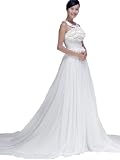 Topwedding Strapless A Line Chiffon Wedding Dress Featuring Floral Bodice, 14W, Ivory