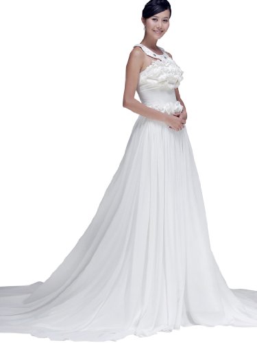 Topwedding Strapless A Line Chiffon Wedding Dress Featuring Floral Bodice