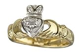 18k Yellow Gold Diamond Heart Claddagh Ring - Size 7 - Made in Ireland