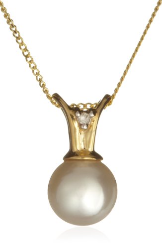 9ct Yellow Gold AMP333885 Ladies Pearl & Diamond Pendant & 18 Chain