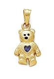 14k Teddy Bear September Birthstone Pendant 15/16 Inch long