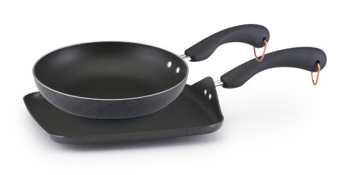 Paula Deen Signature Porcelain 9″ Nonstick Skillet & 11″ Charcoal Nonstick Square Griddle