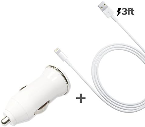 iPhone 8 Pin Charger (1) 3Ft Cable (1) Single Port Car Charger for iPhone 6, 5c, 5s, 6 Plus, iPad Air, iPad Mini Cables and Chargers - USB to 8 Pin Data Sync - Designed for iOS8