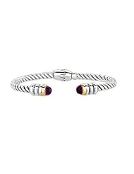 18K Gold & .925 Sterling Silver Amethyst Gemstone Cable Cuff Bangle Phillip Gavriel