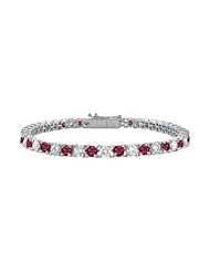 GF Bangkok Ruby and Cubic Zirconia Prong Set 10K White Gold Tennis Bracelet 5.00 CT TGW