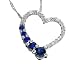 14K White Gold Created Sapphire and Diamond Journey Heart Pendant