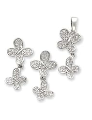 SterlingSilver CZ Butterfly Pendent & Earring Set