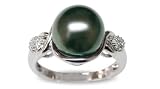 Size 9 18K white gold Lamia Black Tahitian south sea cultured pearl and diamond ring