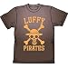 ONE PIECE 古着風海賊旗 Tシャツ S(BROWN WASH): お馴染みルフィ海賊団の海賊旗マークが入ったTシャツ。特殊な加工を施してあせた風合いにしたTシャツに、海外の古着などでよく使用されている固めのインクでプリント。着古してプリントがパキパキにひび割れた感じを...