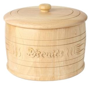 T&G Heritage Biscuit Barrel in Hand Carved Hevea Wood with Liner and Seal.21.5cm