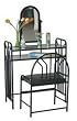 Modern Artsy Art Deco Black Metal Vanity Set with 2 Shelves & Bench Makeup