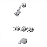 Bundle-50 Three-Cross Handle Shower and Tub Fixture Set in Polished Chrome (Set of 2) Handles: Metal Cross