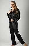 Women's Satin Robe, Cami Top, Pants and Sleep Mask Sleepwear Set